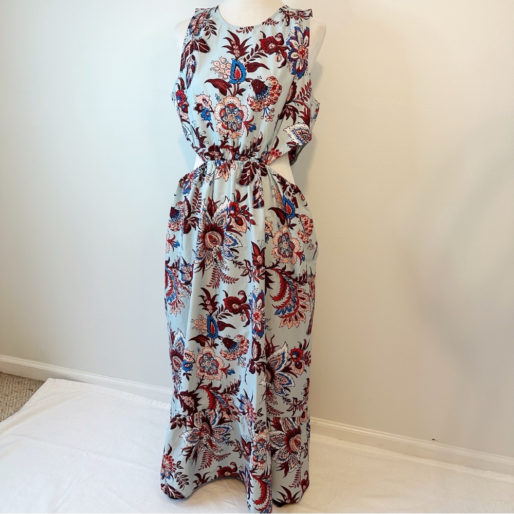 NWT RHODE Target Cut Out Midi Dress Floral Paisley Island Blue Pockets, Large - Picture 2 of 16